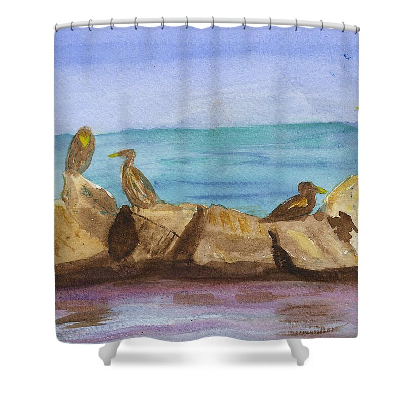 Birds Shower Curtain featuring the painting Falmouth Mass by Donna Walsh