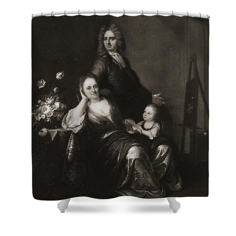 Juriaen Pool And Rachel Pool-ruysch - Family Portrait With Flower Still-life Shower Curtain featuring the painting Family by Juriaen Pool