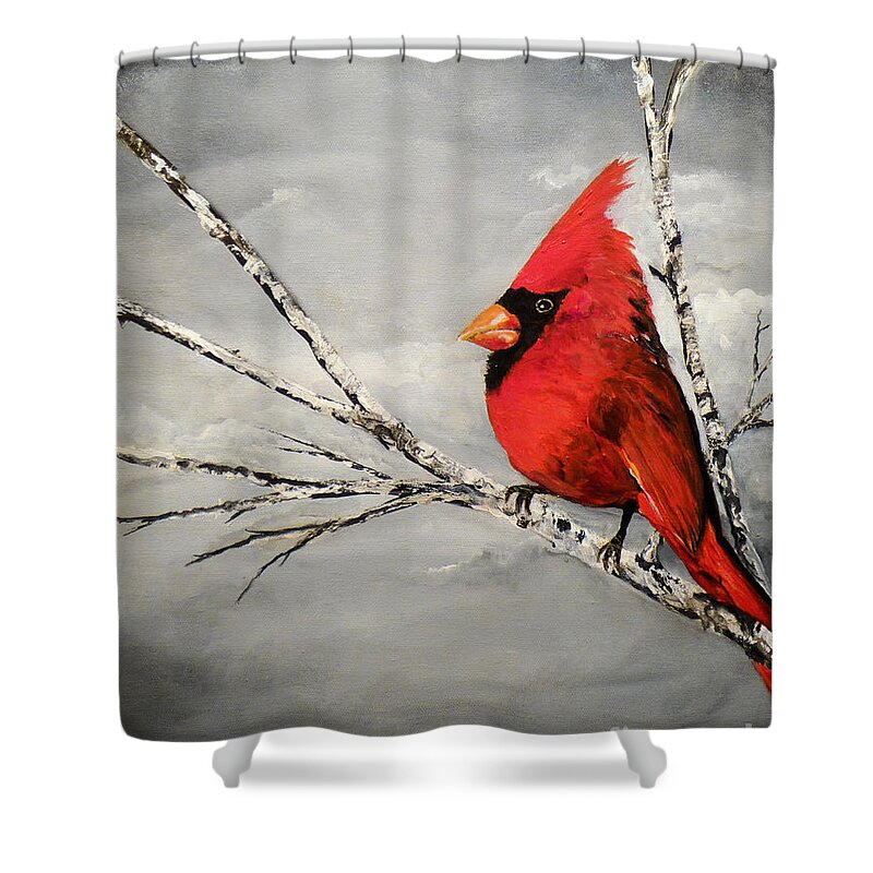 Cardinal Shower Curtain featuring the painting Family Man by Chad Berglund
