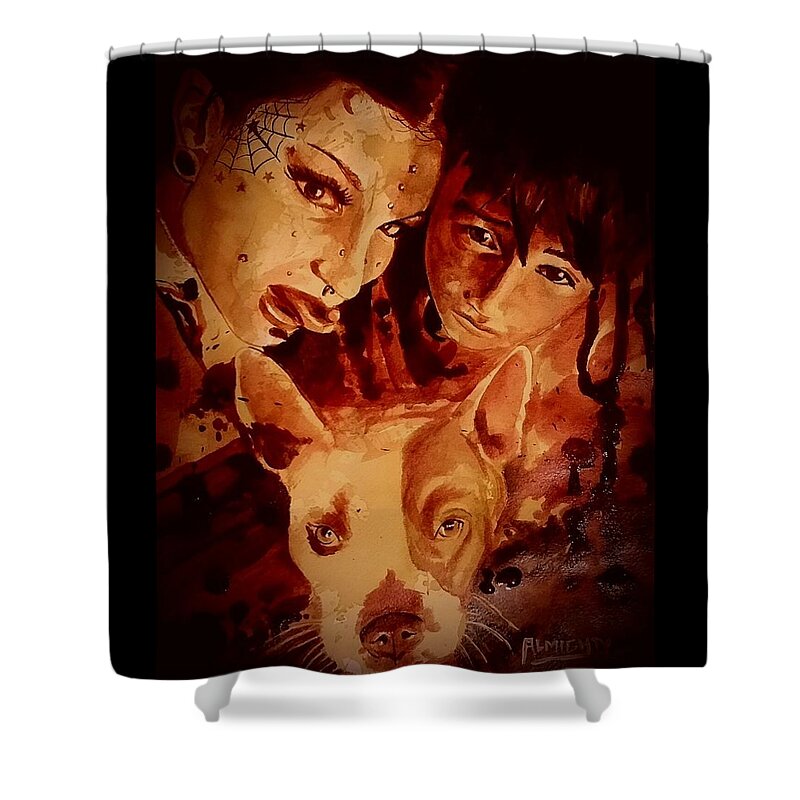 Aubeytu Abellona Shower Curtain featuring the painting FAMILY PORTRAIT fresh blood by Ryan Almighty
