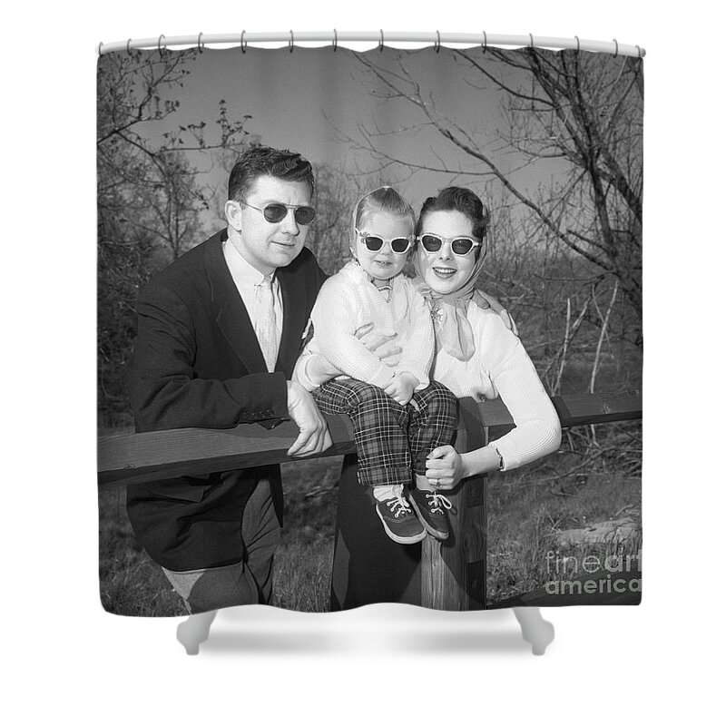 1950s Shower Curtain featuring the photograph Family Portrait With Sunglasses, C.1950s by J. Rogers/ClassicStock