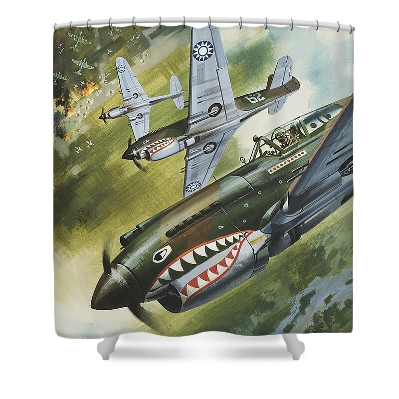 Single Engine Shower Curtain featuring the painting Famous Aircraft and their Pilots by Wilf Hardy