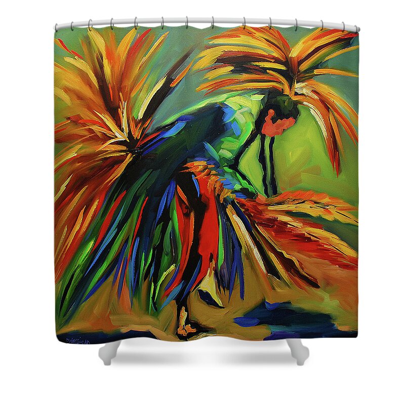 Diane Whitehead Native Shower Curtain featuring the painting Fancy Dancer by Diane Whitehead