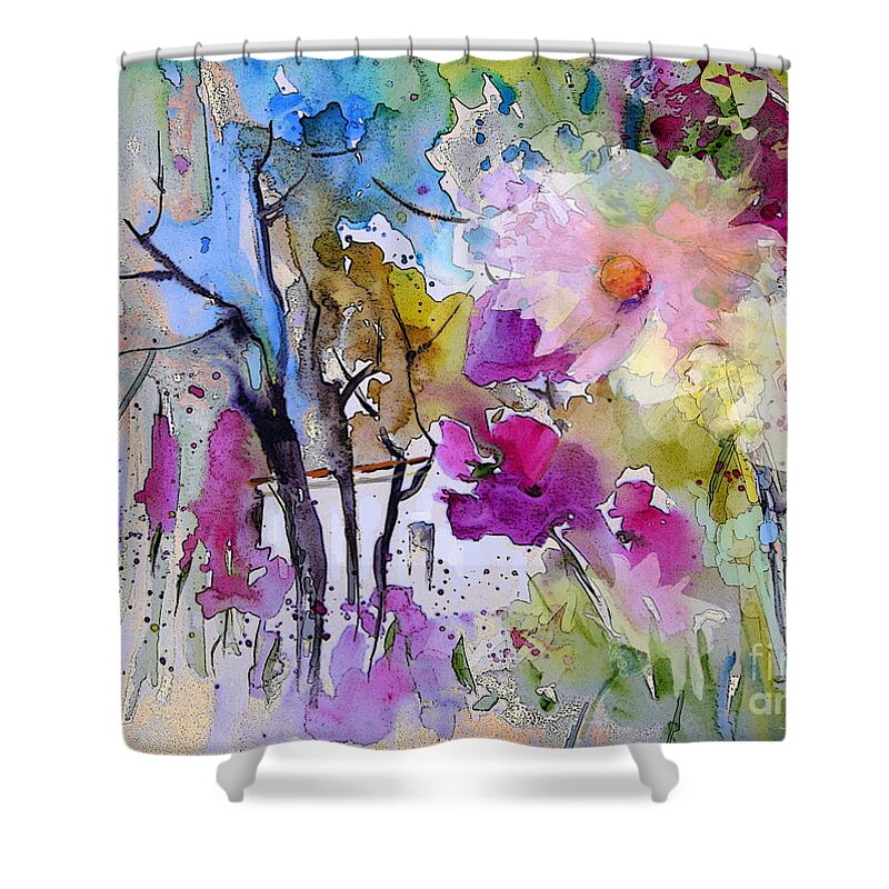 Flowers Shower Curtain featuring the painting Fantaquarelle 02 by Miki De Goodaboom