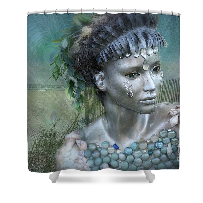 Mermaids Shower Curtain featuring the digital art Mermaiden Fantasea by Mary Lou Chmura