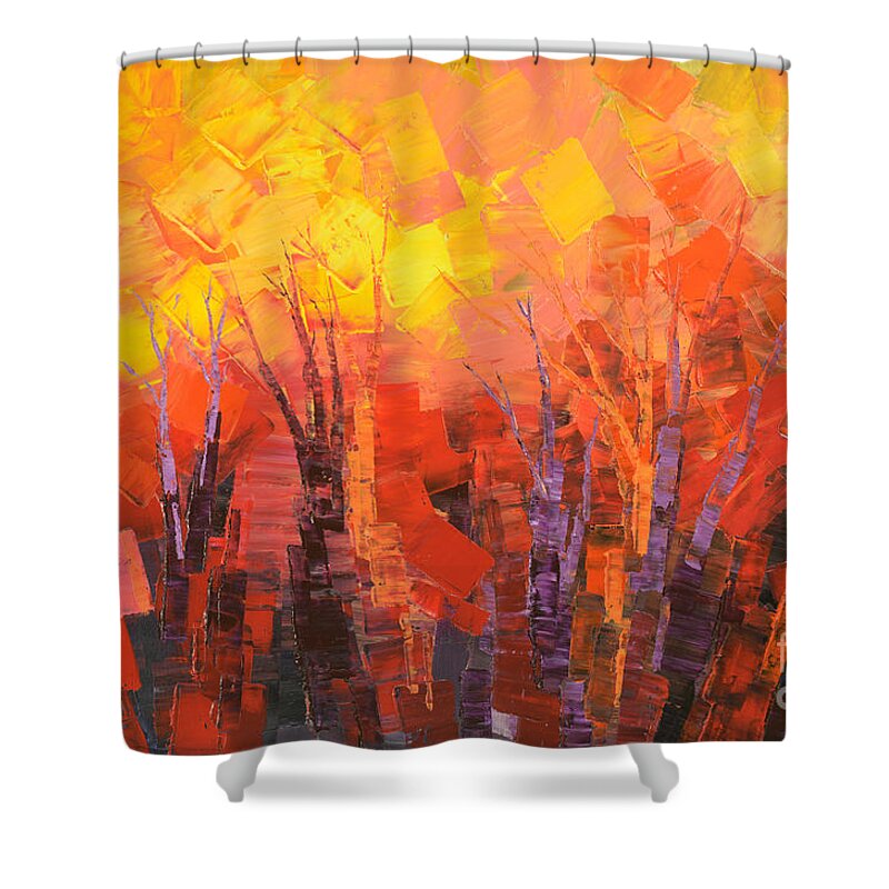 Abstract Shower Curtain featuring the painting Fantastic Fire by Tatiana Iliina