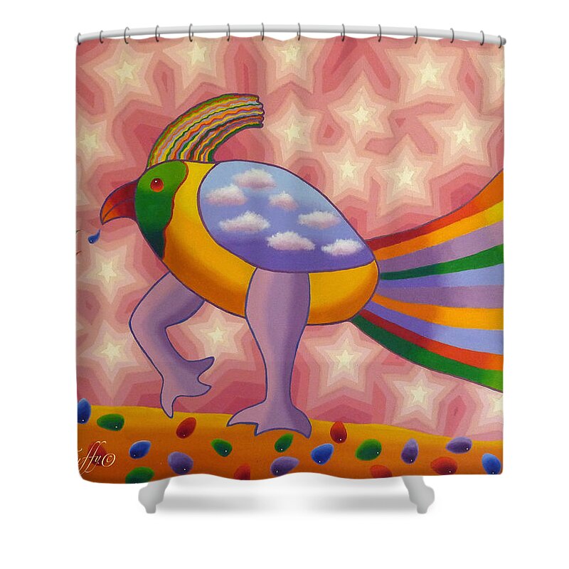 Bird Painting Shower Curtain featuring the painting Fantasy bird by George Tuffy