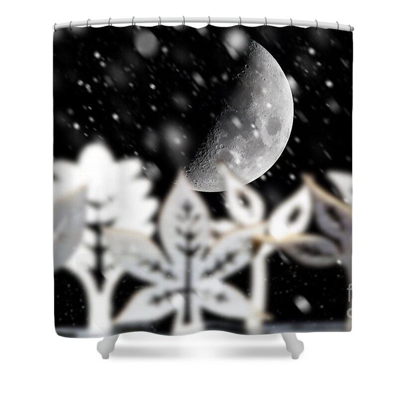Moon Shower Curtain featuring the photograph Fantasy Christmas scene with moon by Simon Bratt