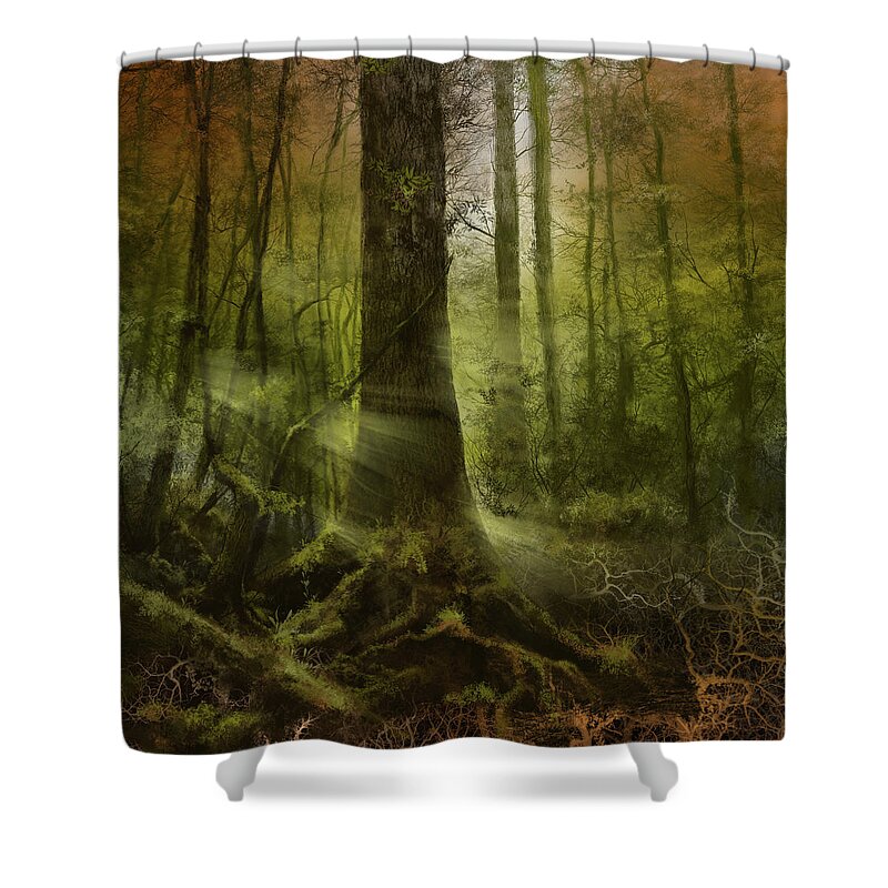 Est Shower Curtain featuring the digital art Fantasy Forest 2 3 by Bekim M