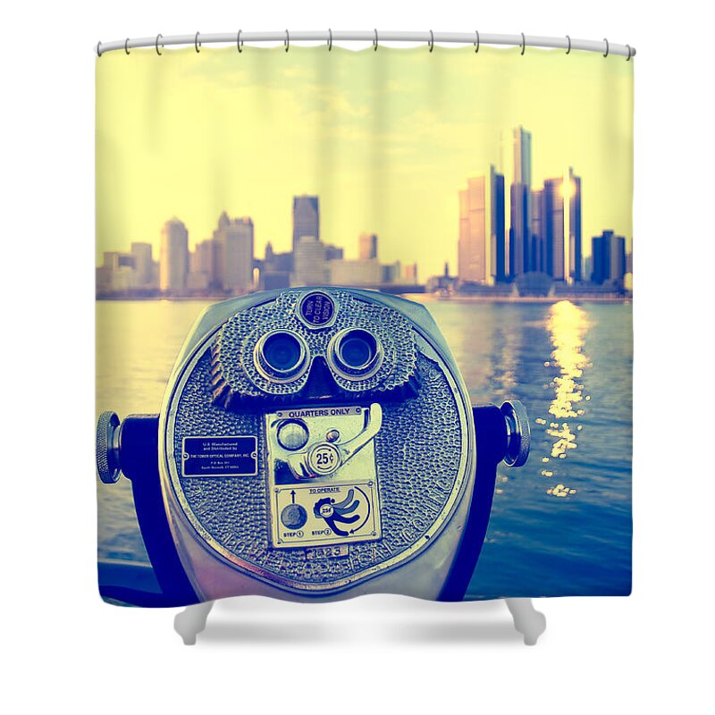 Detroit Shower Curtain featuring the photograph Faraway Detroit by Andreas Freund