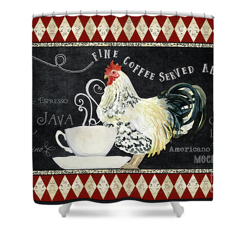Coffee Cup Shower Curtain featuring the painting Farm Fresh Rooster 5 - Coffee Served Chalkboard Cappuccino Cafe Latte by Audrey Jeanne Roberts