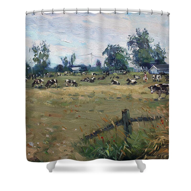 Farm Shower Curtain featuring the painting Farm in Terra Cotta ON by Ylli Haruni