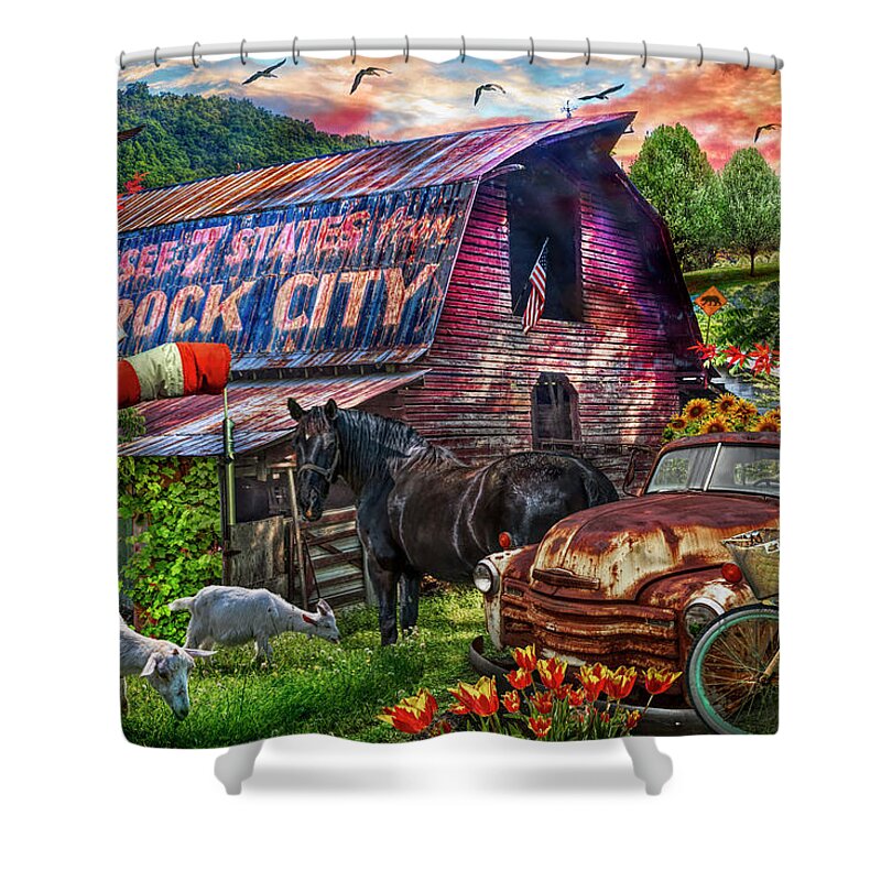 1951 Shower Curtain featuring the photograph Farm Life along the Country Back Roads in Colorful HDR by Debra and Dave Vanderlaan