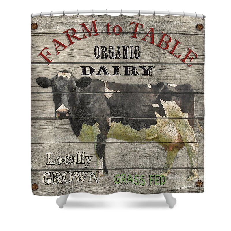 Wood Shower Curtain featuring the digital art Farm to Table Dairy-JP2629 by Jean Plout
