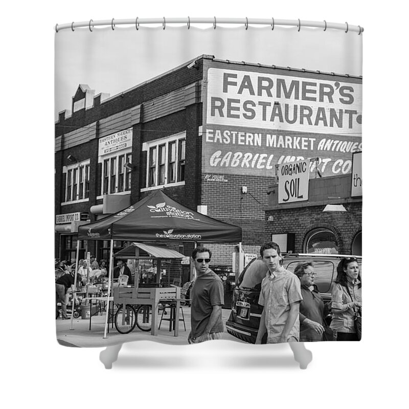  Detroit Shower Curtain featuring the photograph Farmers Restaurant in Detroit Black and White by John McGraw