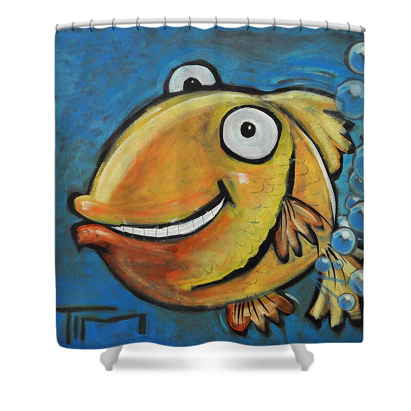 Fish Shower Curtain featuring the painting Farting Fish by Tim Nyberg