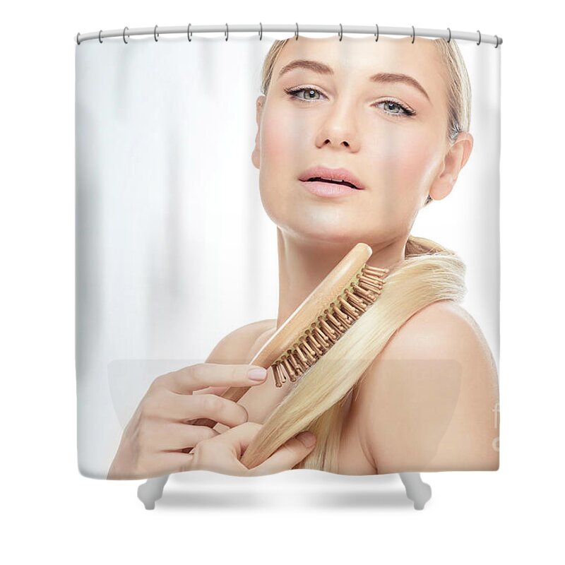 Background Shower Curtain featuring the photograph Fashion woman portrait by Anna Om