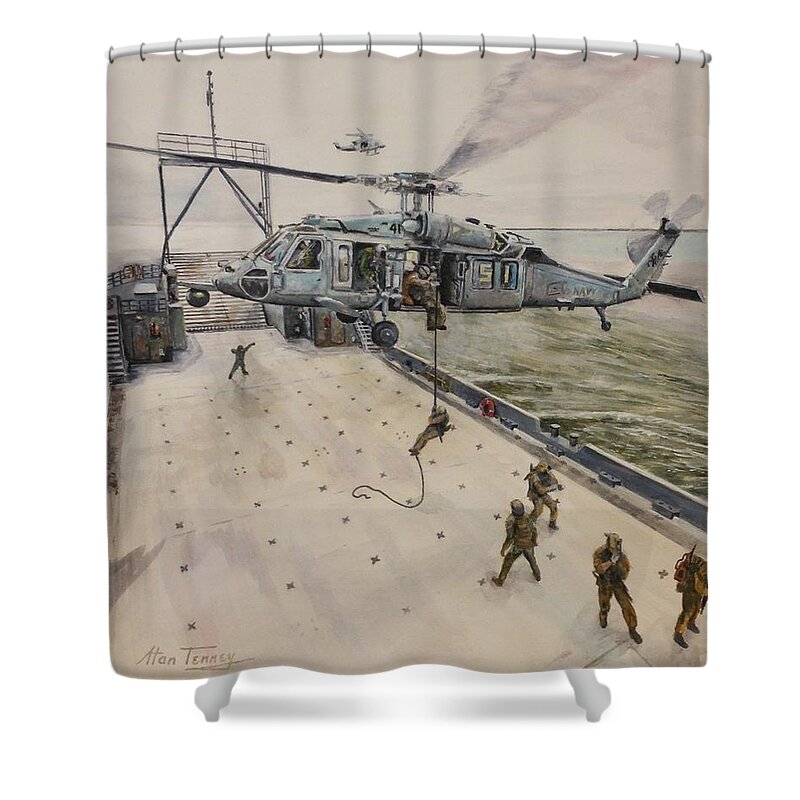 Special Thanks To Jeff Gareis. Shower Curtain featuring the painting Fast Rope by Stan Tenney