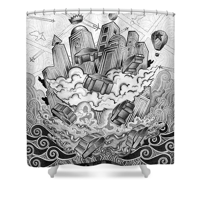 Mouseizm Shower Curtain featuring the drawing Fata Morgana by Myron Belfast
