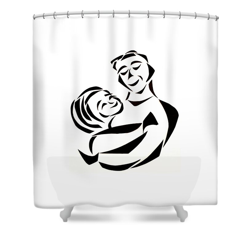 Father Shower Curtain featuring the mixed media Father and Child by Delin Colon