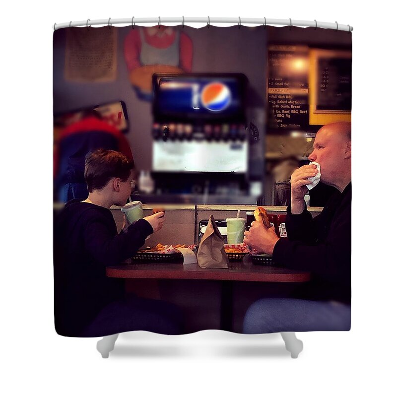 Father Shower Curtain featuring the photograph Father and Son Burger Time by Frank J Casella