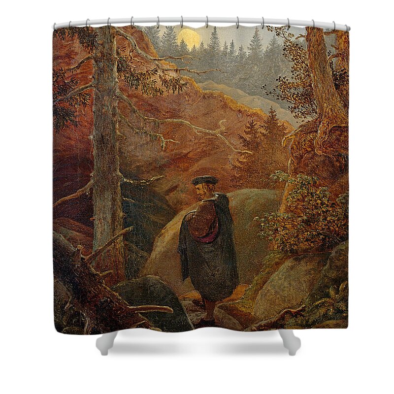 Carl Gustav Carus Shower Curtain featuring the painting Faust in the Mountains by Carl Gustav Carus