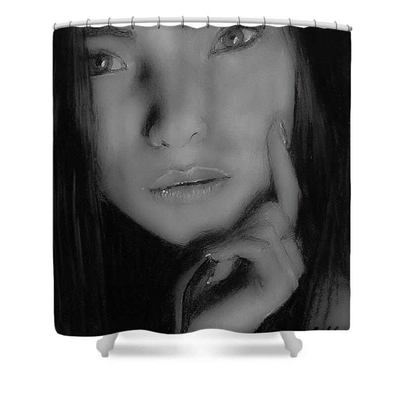 Portrait Art Shower Curtain featuring the drawing Fear And Regrets Are Stupid by Jarko Aka Lui Grande