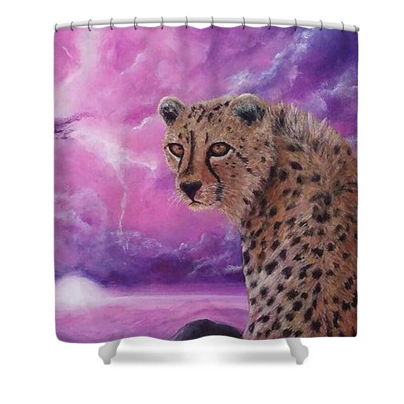 Cheetah Shower Curtain featuring the painting Fearless by Christie Minalga