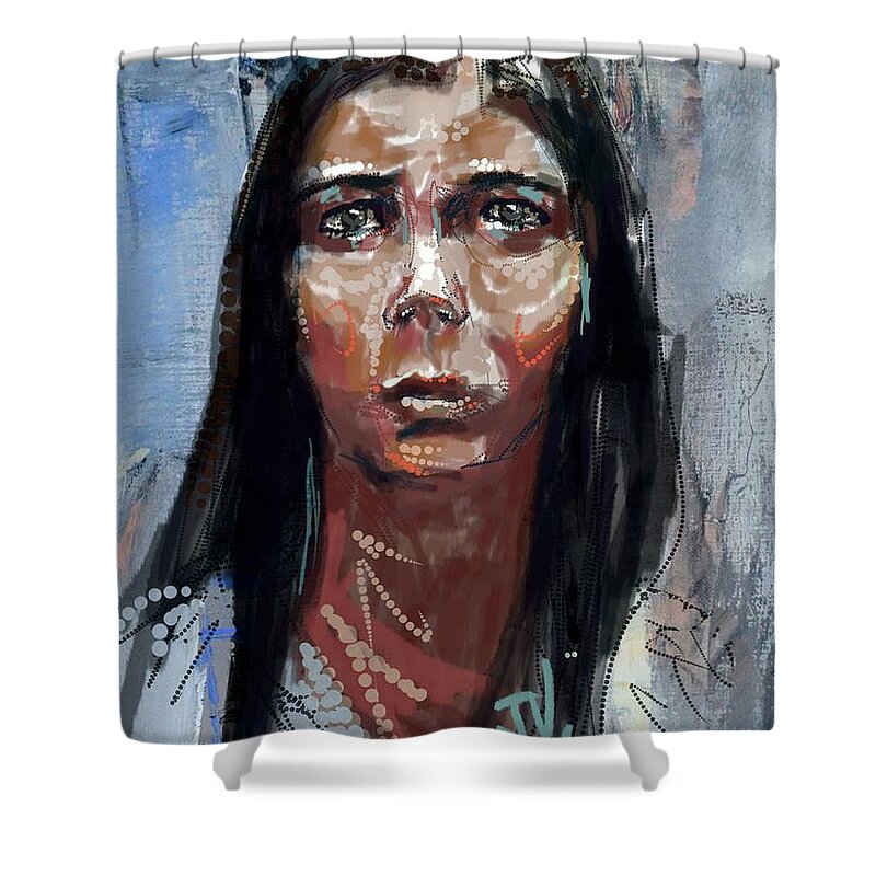 Portrait Shower Curtain featuring the digital art Feather by Jim Vance