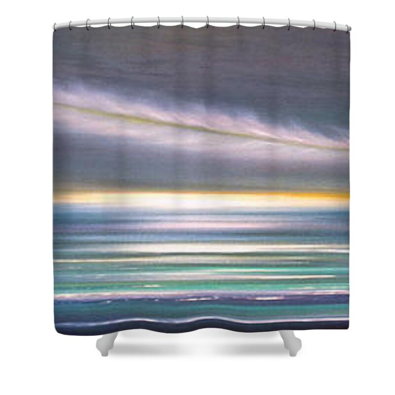 Sunset Shower Curtain featuring the painting Feather Panoramic Sunset by Gina De Gorna