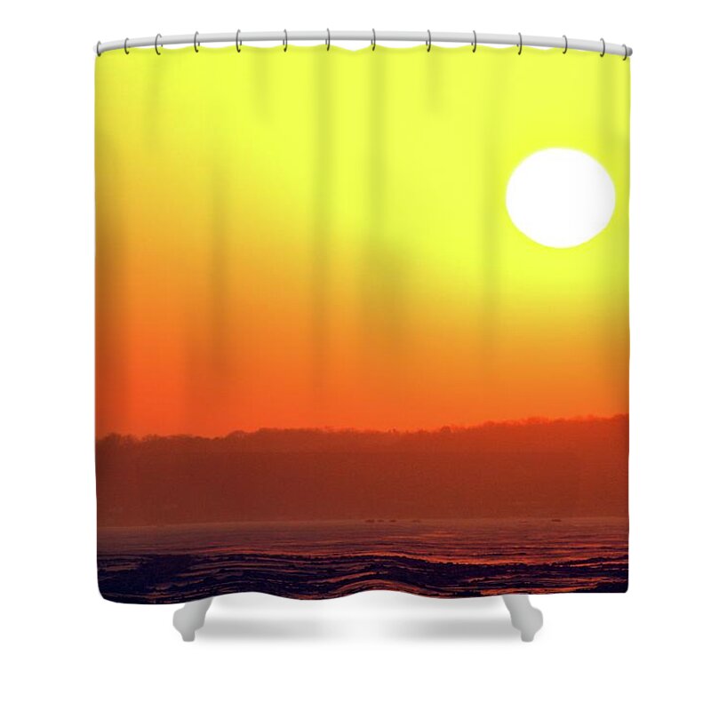 Abstract Shower Curtain featuring the digital art February 14-2018 Sunrise At Kempenfelt Bay Two by Lyle Crump