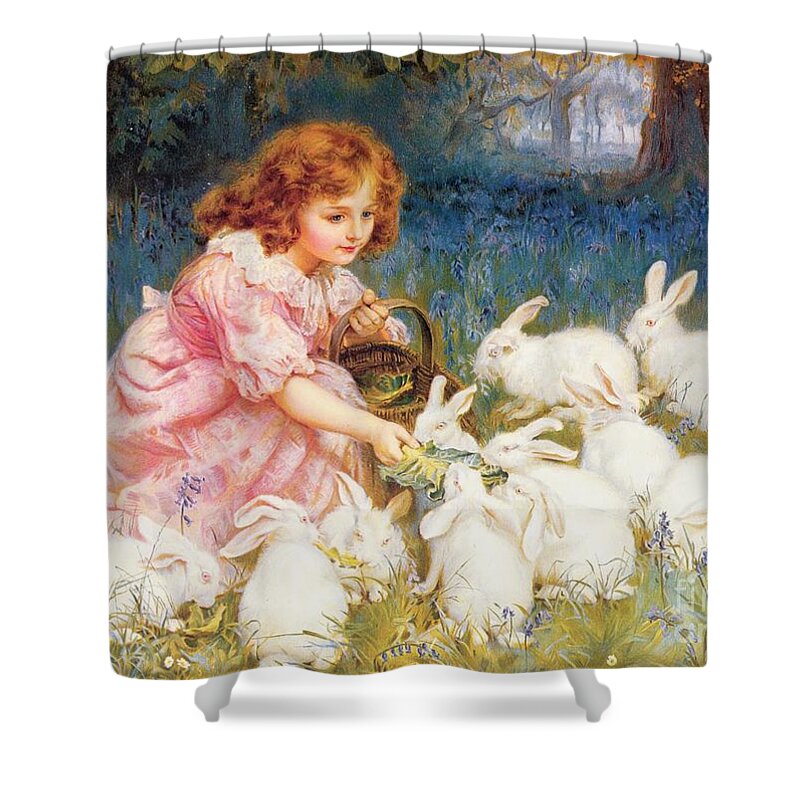 Feeding Shower Curtain featuring the painting Feeding the Rabbits by Frederick Morgan
