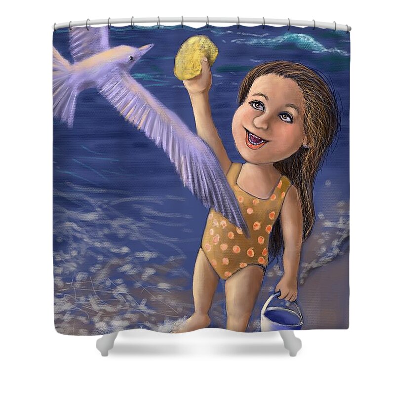 Seagull Shower Curtain featuring the digital art Feeding The Seagull by Larry Whitler