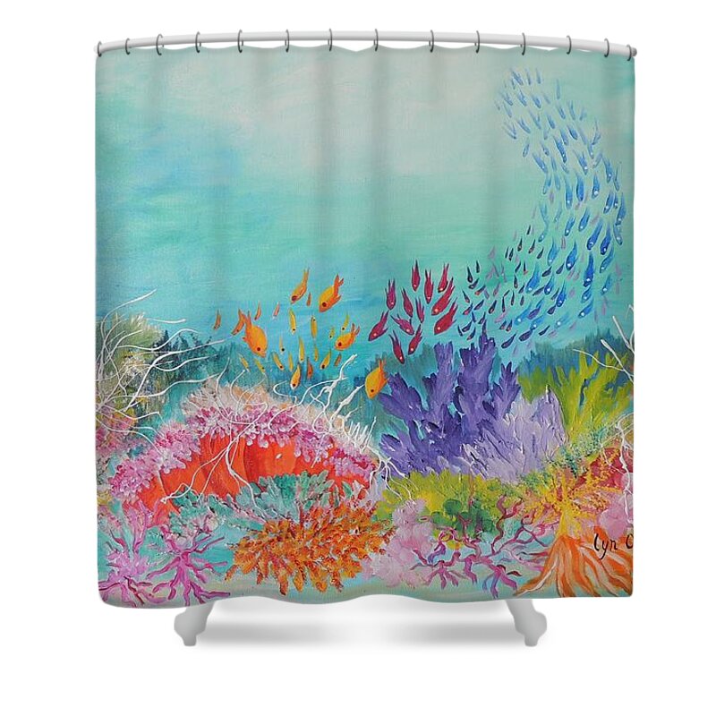 Great Barrier Reef Shower Curtain featuring the painting Feeding Time On The Reef by Lyn Olsen