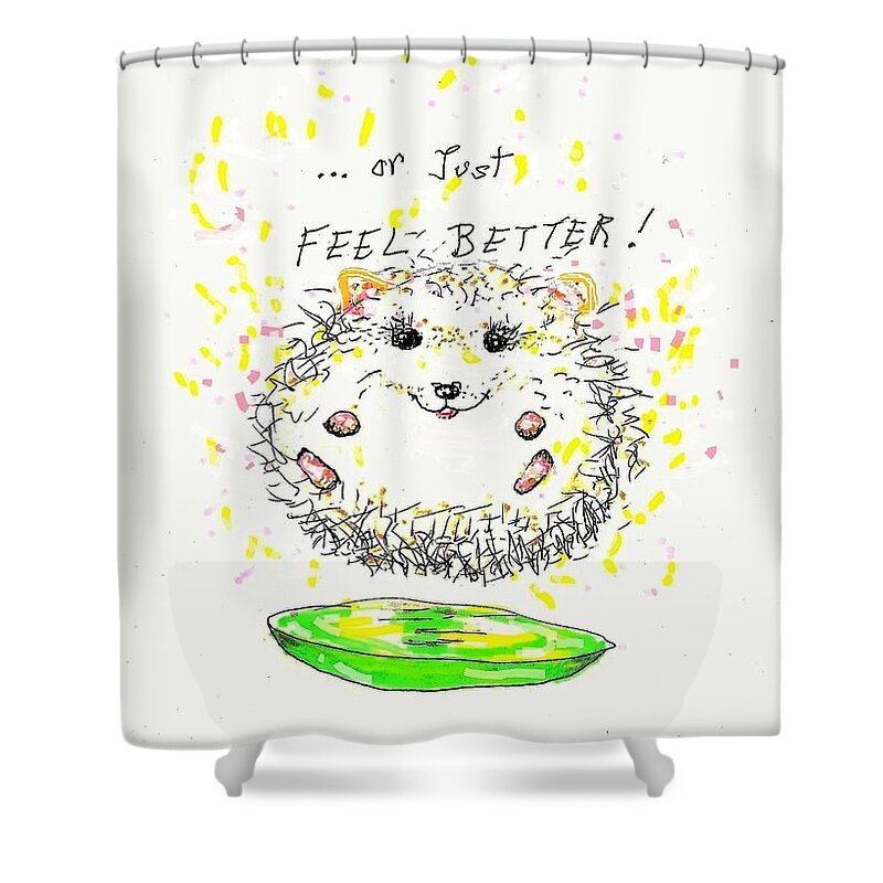 Hedgehog Shower Curtain featuring the drawing Feel Better by Denise F Fulmer