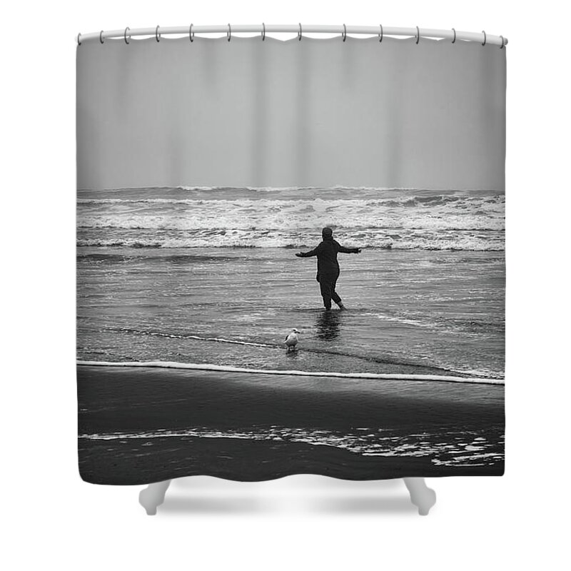 Beaches Shower Curtain featuring the photograph Feeling Her Joy by Steven Clark