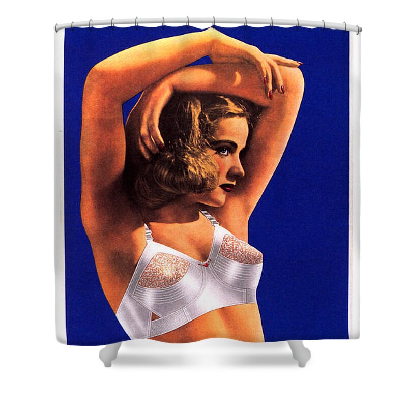 Vintage Shower Curtain featuring the mixed media Felina Formt Vollendet - Inner Wear - Vintage Advertising Poster by Studio Grafiikka
