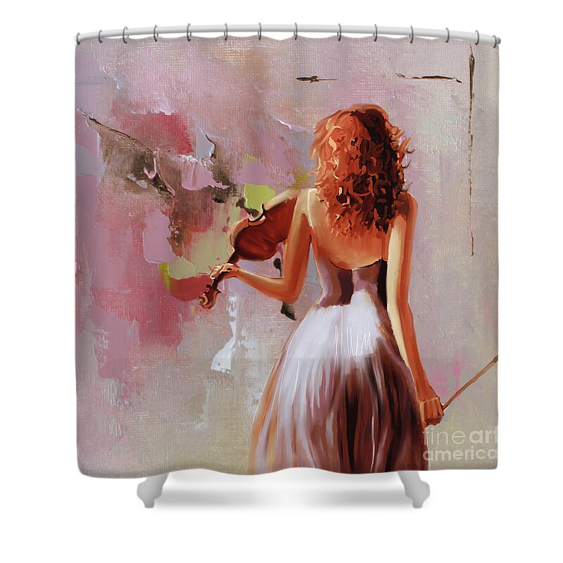 Guitar Shower Curtain featuring the painting Female Violinist 45ED by Gull G