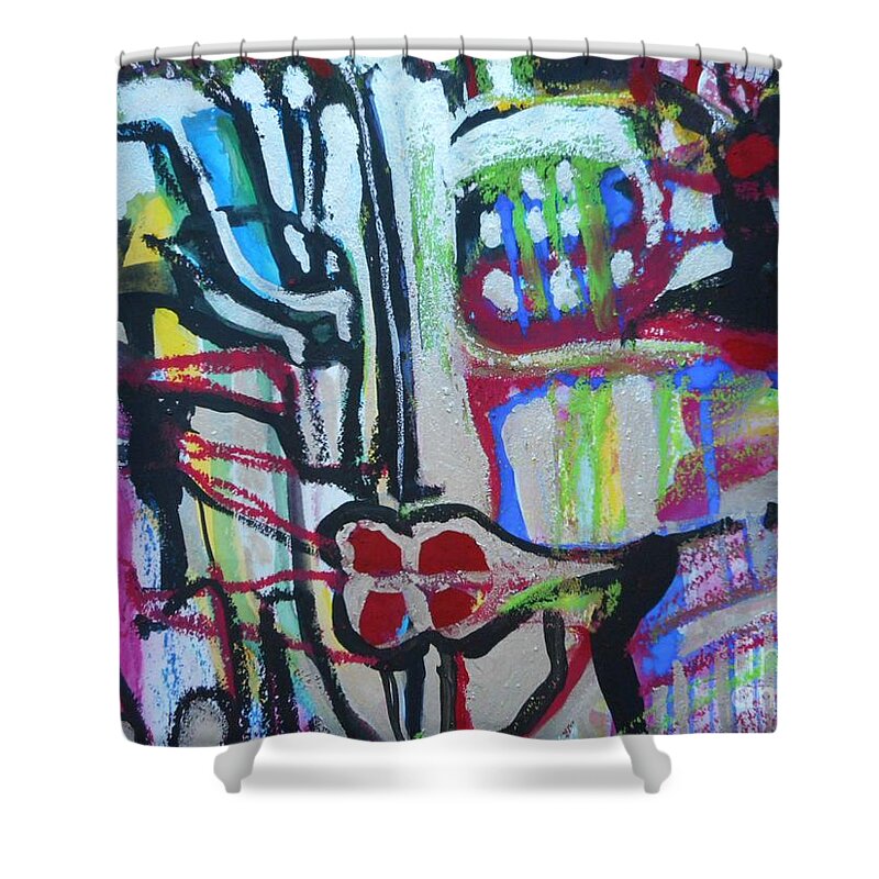 Katerina Stamatelos Art Shower Curtain featuring the painting Femme-Fatale-1 by Katerina Stamatelos