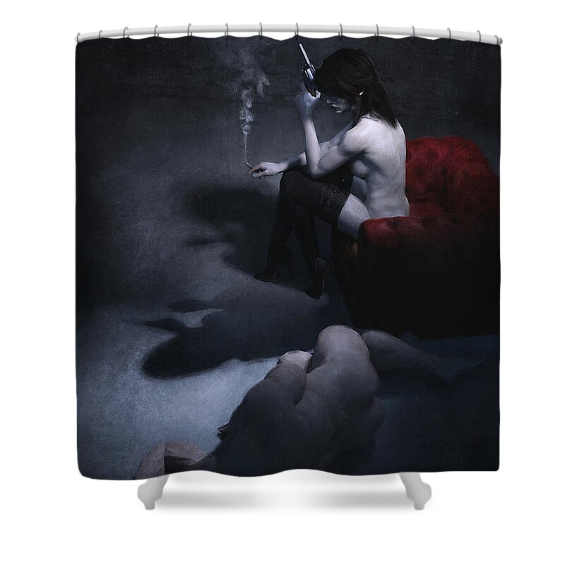 Fantasy Shower Curtain featuring the painting Femme Fatale by Guillem H Pongiluppi