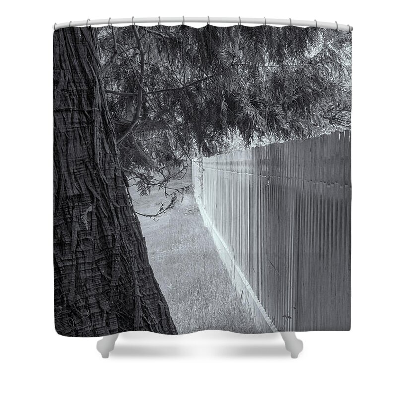Oregon Coast Shower Curtain featuring the photograph Fence In Black And White by Tom Singleton