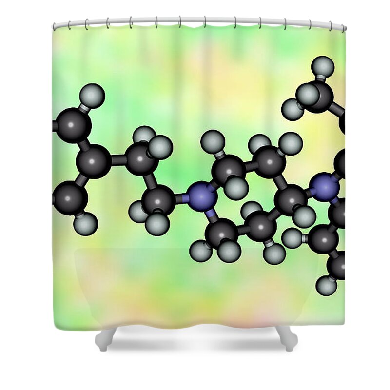 Fentanyl Shower Curtain featuring the photograph Fentanyl, Molecular Model by Scimat