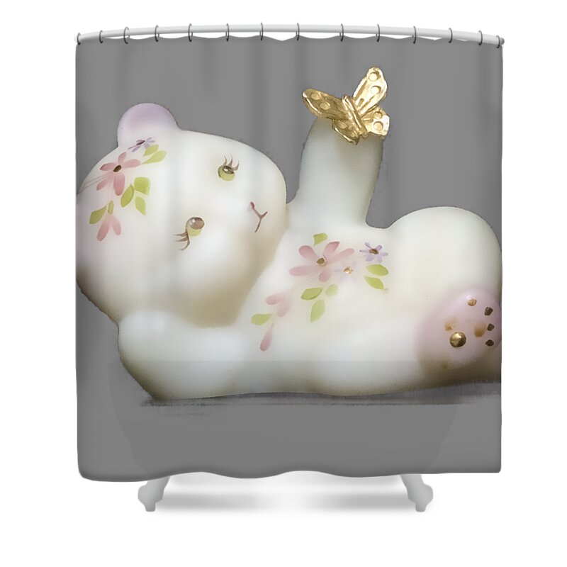 Fenton Shower Curtain featuring the pyrography Fenton Bear Cutout by Linda Phelps