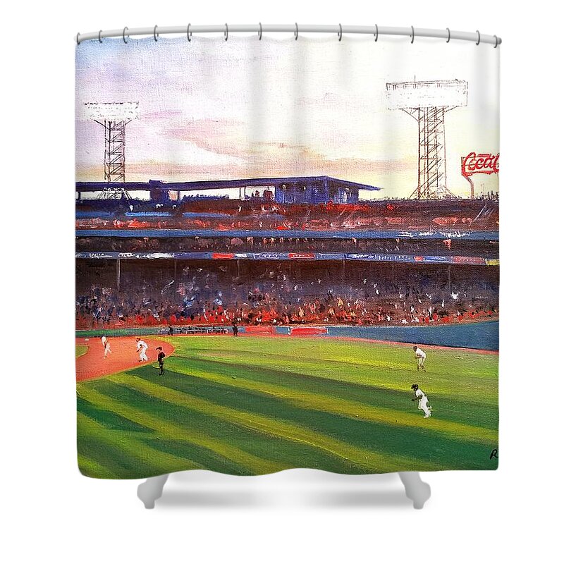 Boston Fenway Park Shower Curtain featuring the painting Fenway park by Rose Wang