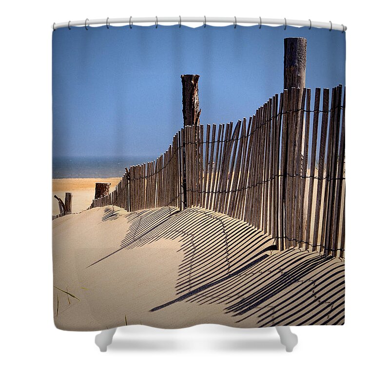 Fenwick Island Shower Curtain featuring the photograph Fenwick Dune Fence and Shadows by Bill Swartwout