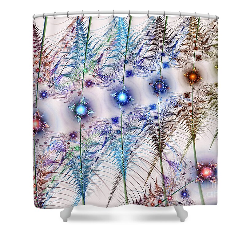 Flowers Shower Curtain featuring the digital art Ferns'N Flowers Abstract by Shari Nees