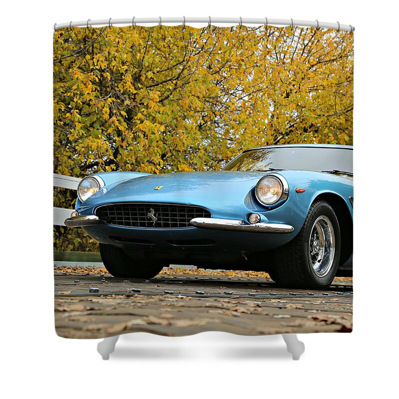 Ferrari Shower Curtain featuring the photograph Ferrari 500 Superfast in blue by Steve Natale