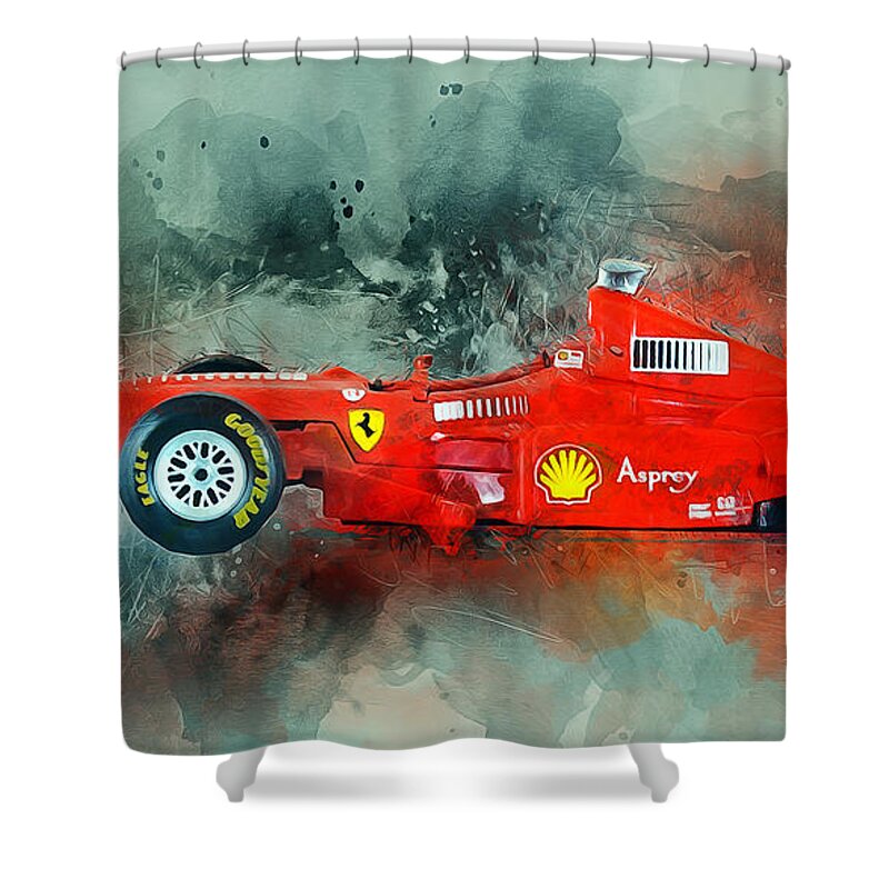 F1 Shower Curtain featuring the mixed media Ferrari F1 by Ian Mitchell