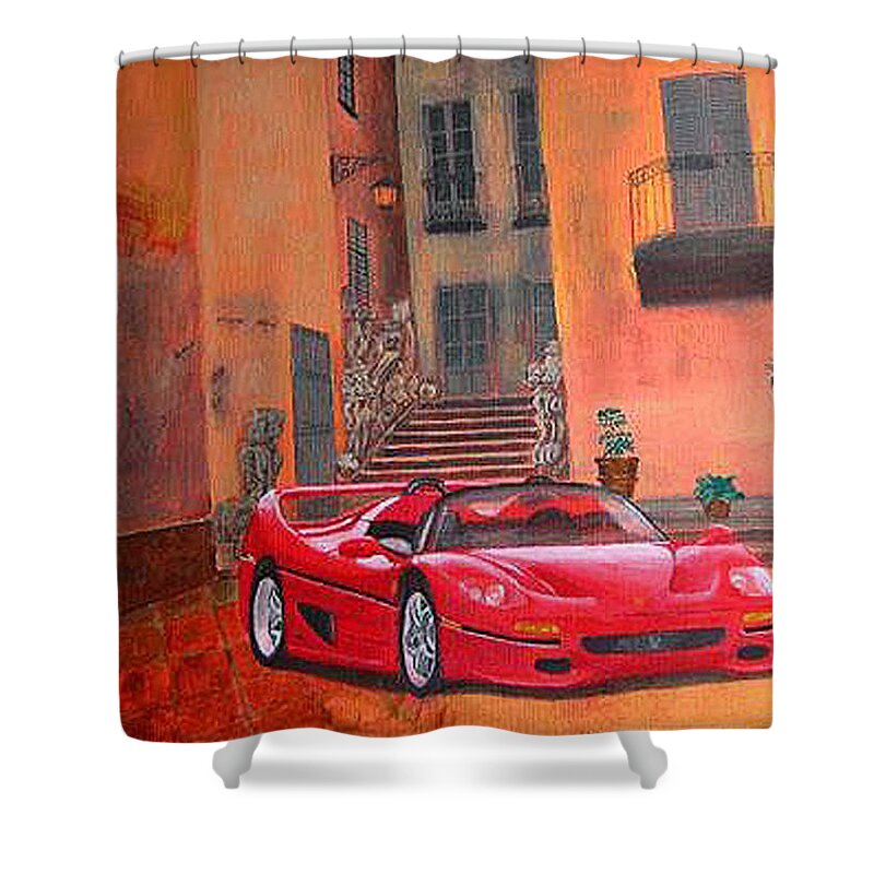 Ferrari Shower Curtain featuring the painting Ferrari F50 by Richard Le Page