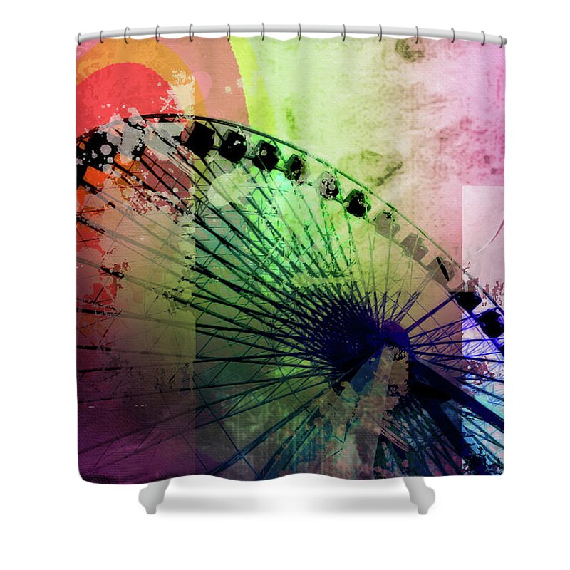 Louvre Shower Curtain featuring the mixed media Ferris 10 by Priscilla Huber